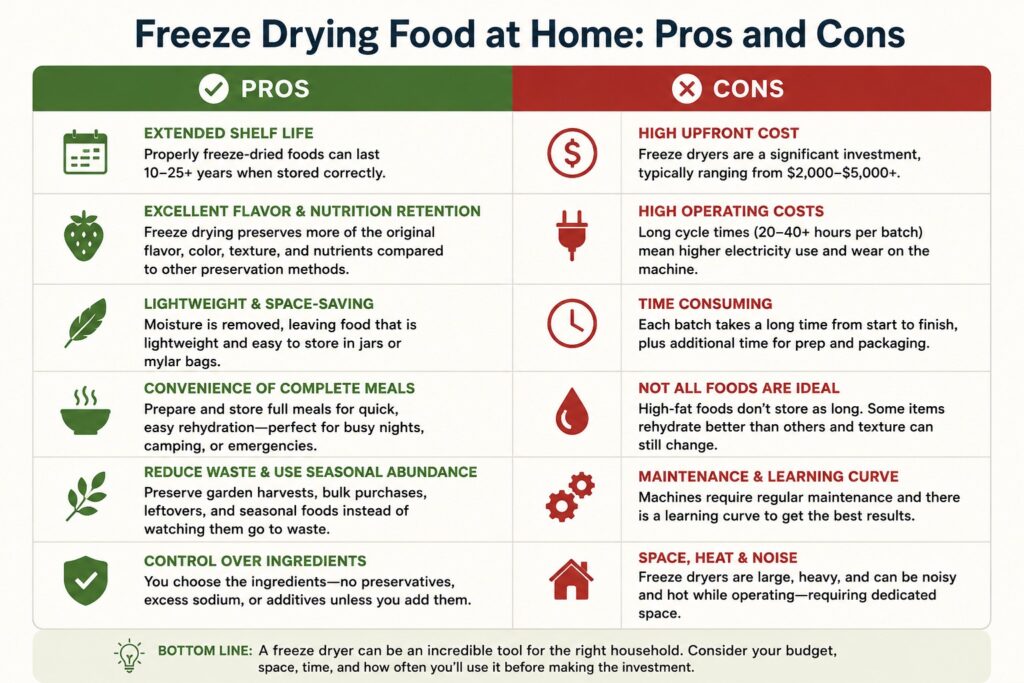 pros and cons freeze drying food at home