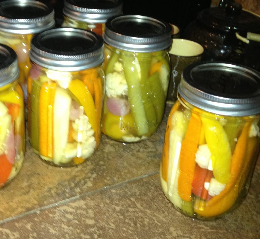 hot veggie pickle mix in jars end of the garden pickles