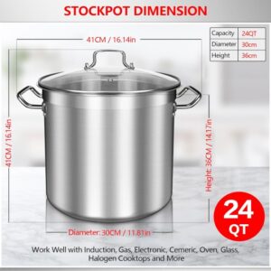 24 Quart Stainless Steel Stock Pot with Glass Lid