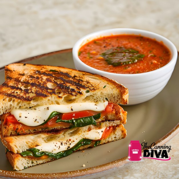 tomato basil soup canning recipe grilled cheese