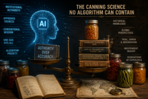 How AI algorithms prioritize institutional authority over global food preservation science, historical canning methods, and independent inquiry.