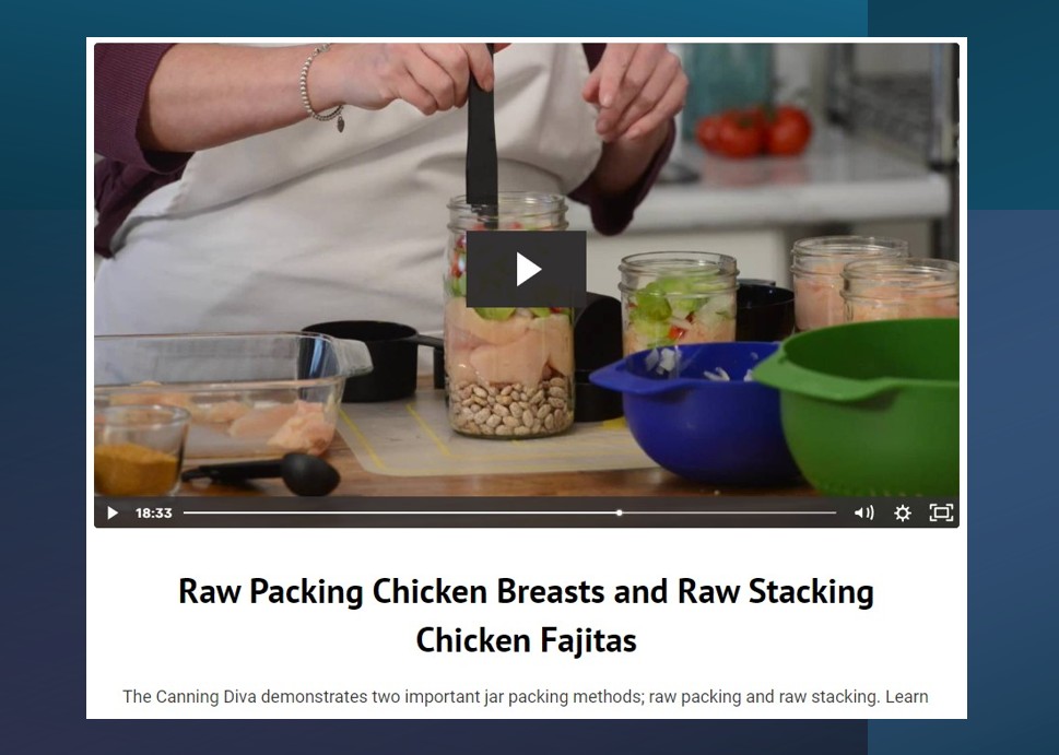 principles of pressure canning course raw packing chicken with blue background