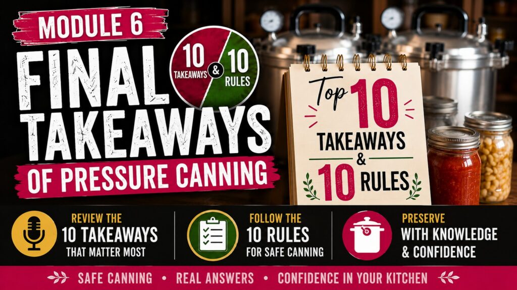 Top Takeaways and rules of pressure canning - Module 6