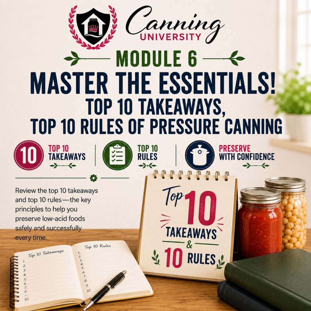 Module 6 Principles of Pressure Canning - Top 10 Takeaways and Rules