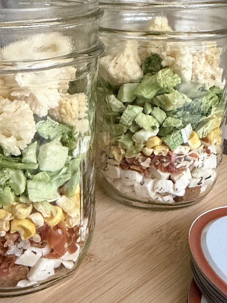 Freeze Dried Quick Soup Mixes - vegetable beef jars close up