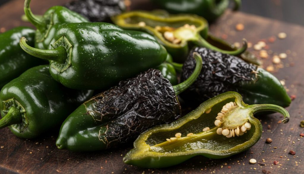 poblano peppers roasted and sliced for canning salsa recipe