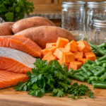 salmon and sweet potatoe supper ingredients for preserving for your pets by the canning diva